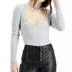 NWT bar III scoop neck sweater bodysuit grey